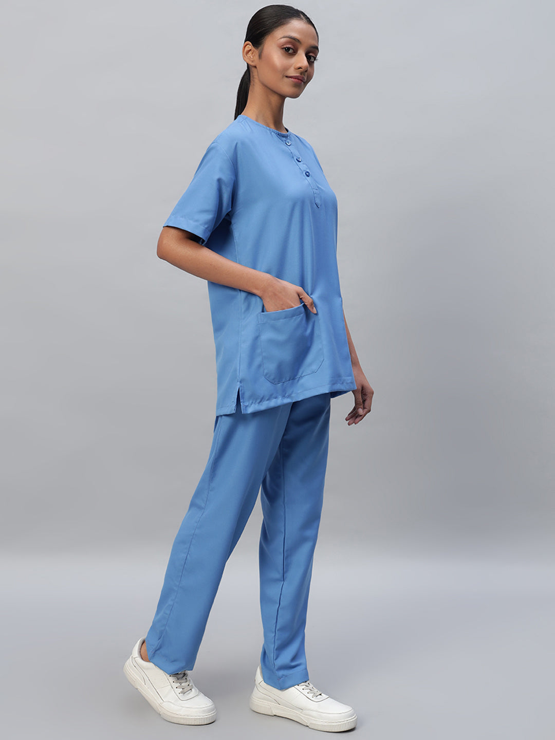 All-Day Half Sleeve Round Neck 3 Buttons Medical Scrubs - Female