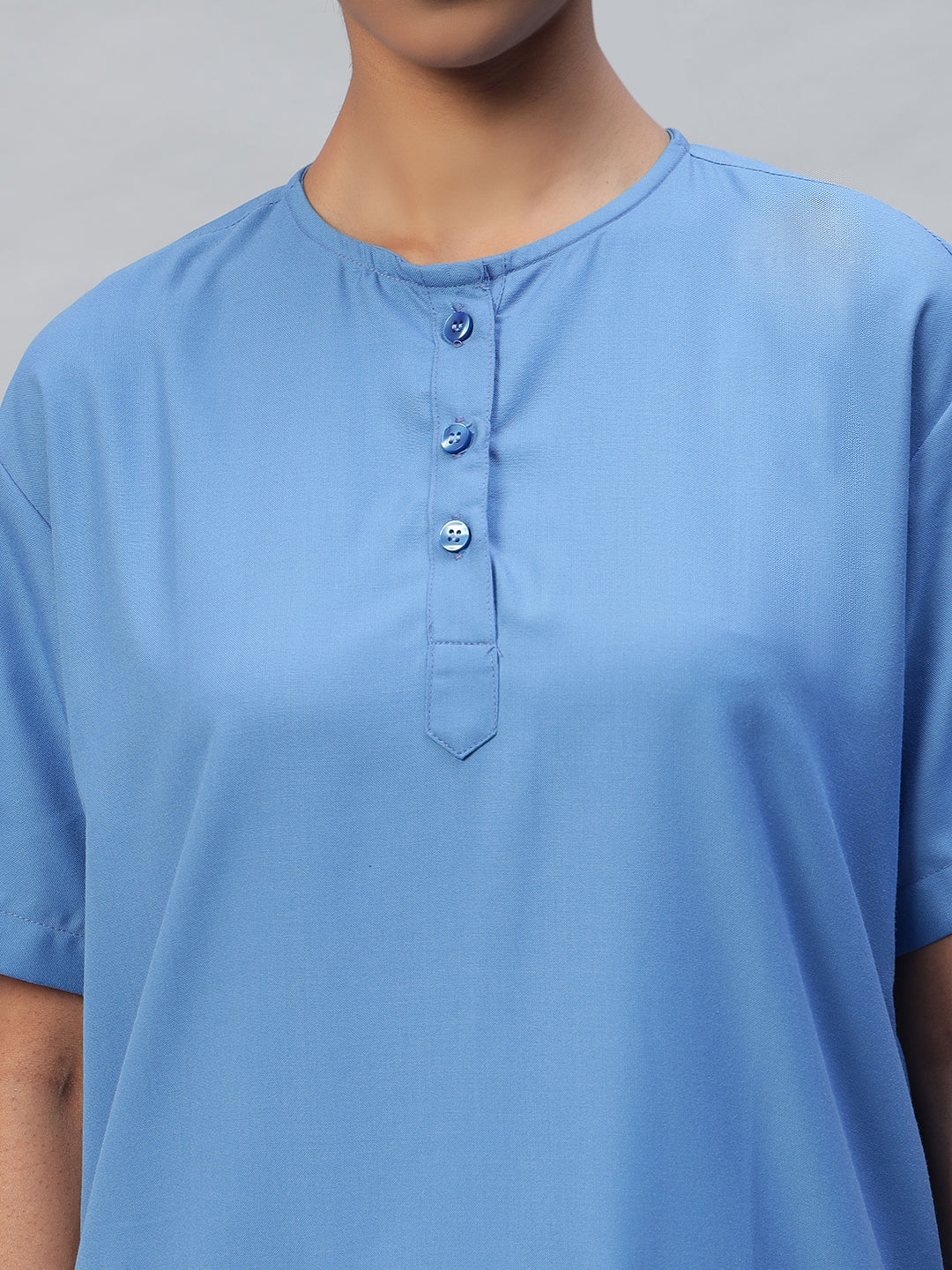 All-Day Half Sleeve Round Neck 3 Buttons Medical Scrubs - Female