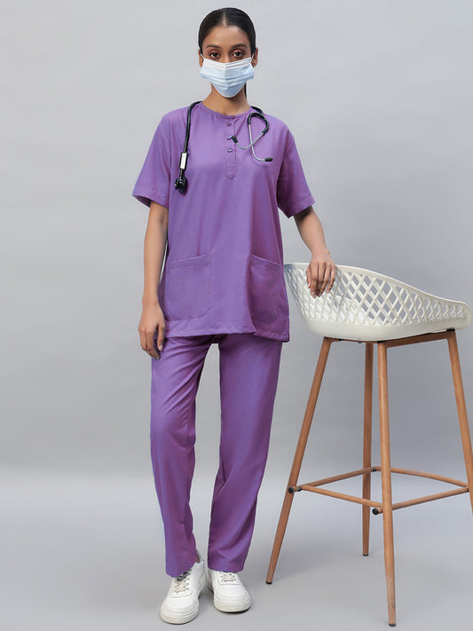 Violet All-Day Half Sleeve Round Neck 3 Buttons Medical Scrubs - Female