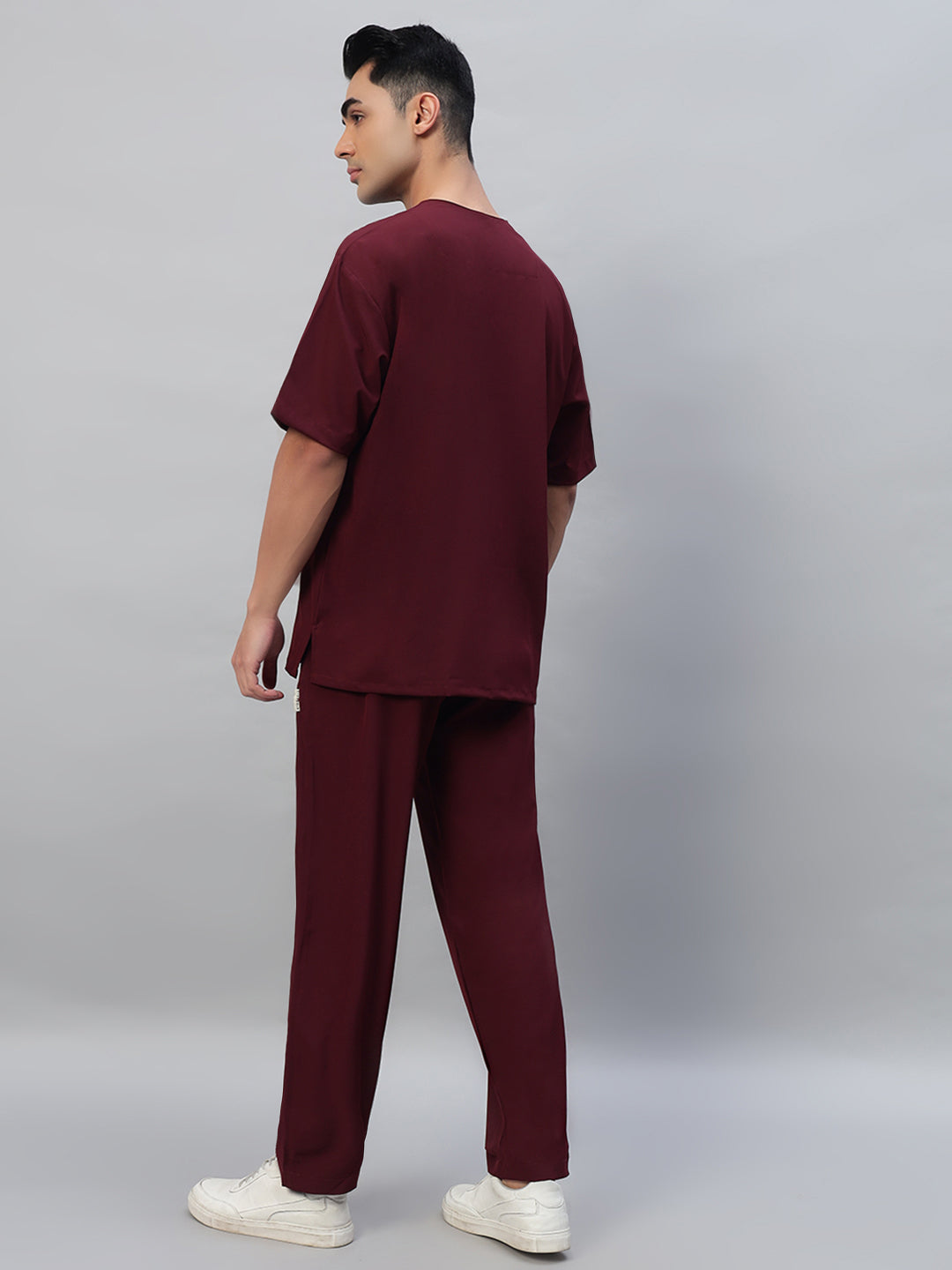 Wine Athleisure Stretch Half Sleeve Medical Scrubs - Male