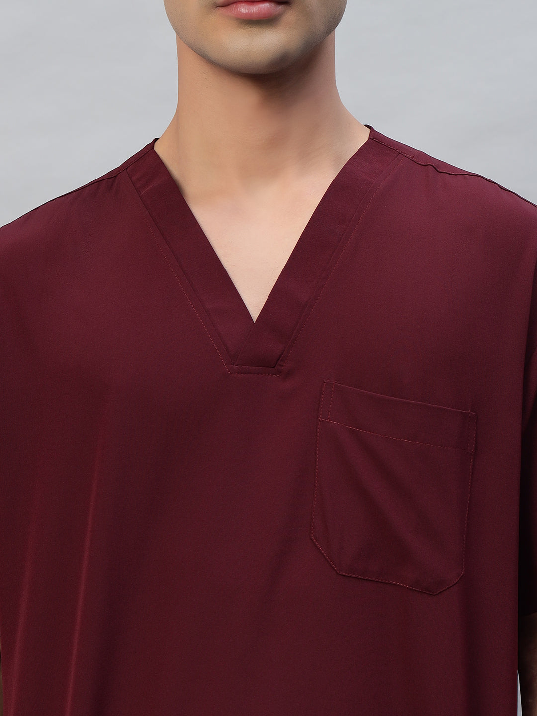 Wine Athleisure Stretch Half Sleeve Medical Scrubs - Male