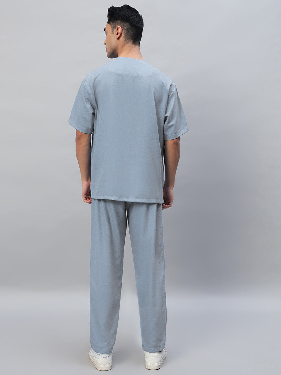 Light Grey Athleisure Stretch Half Sleeve Medical Scrubs - Male