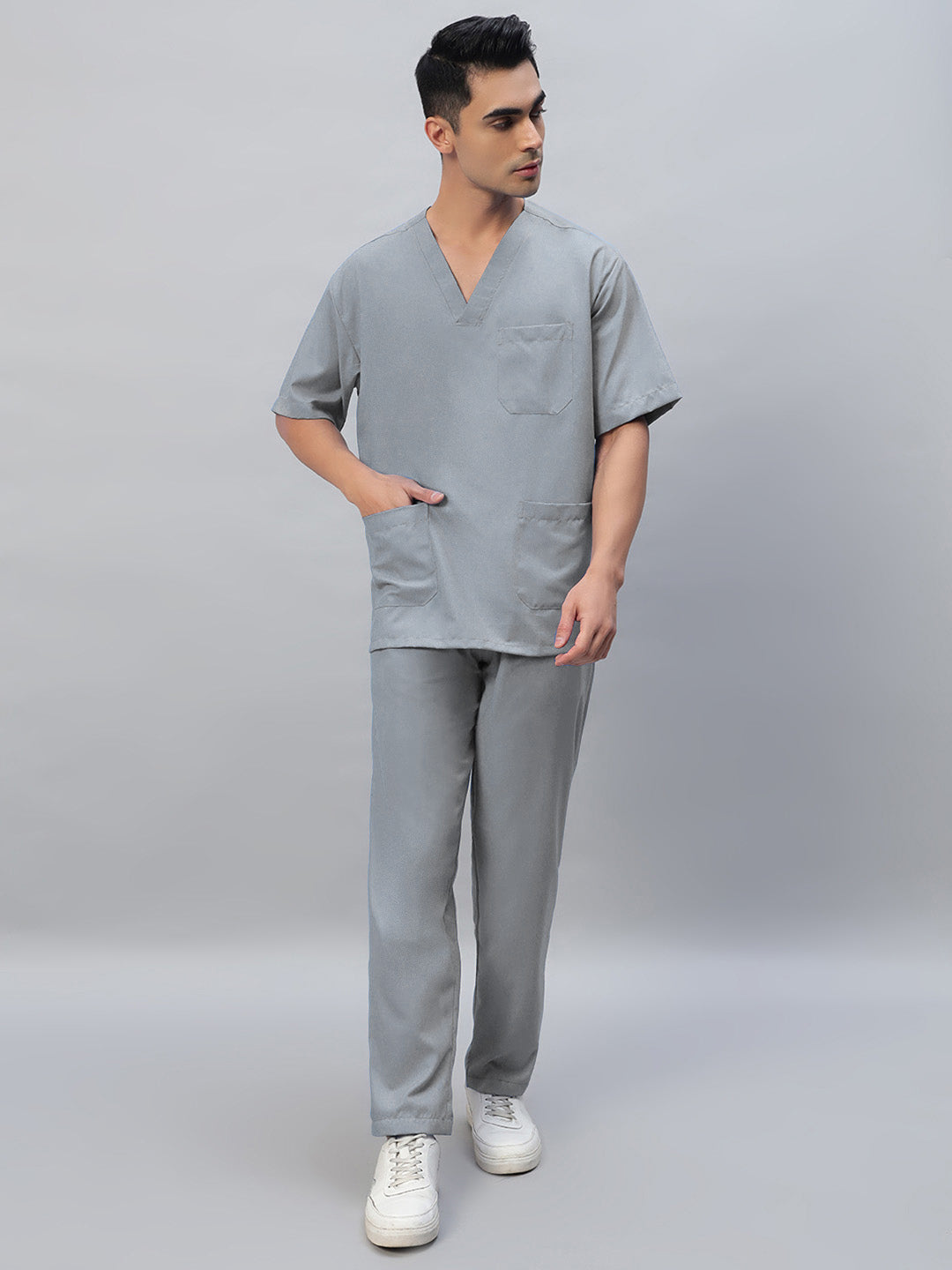 Grey All-Day Half Sleeve Medical Scrubs - Male