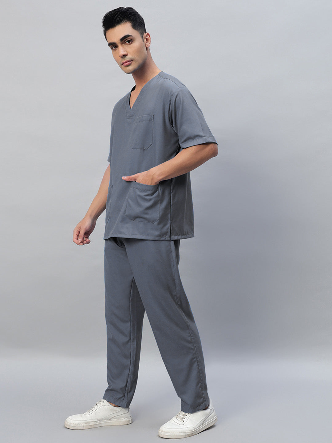 Dark Grey All-Day Half Sleeve Medical Scrubs - Male