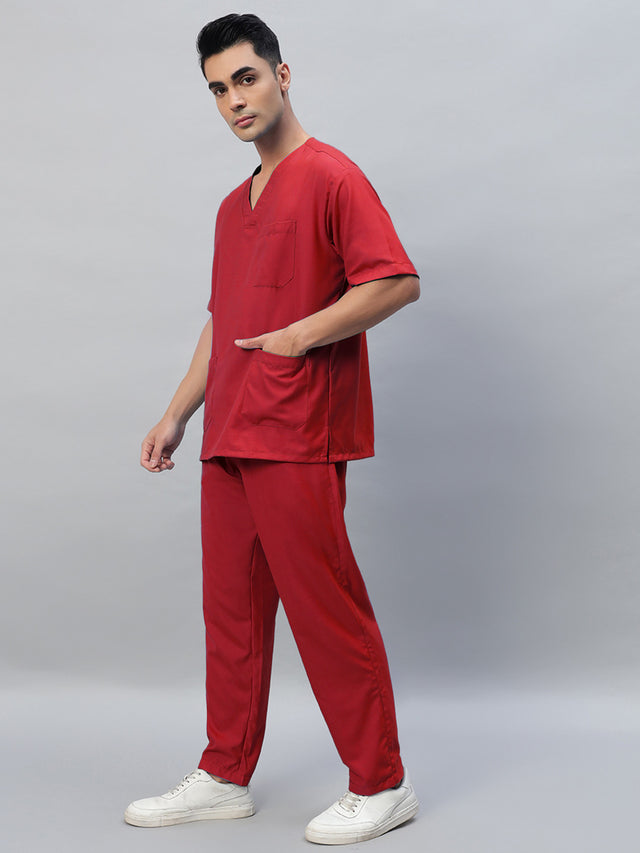 Red All-Day Half Sleeve Medical Scrubs - Male