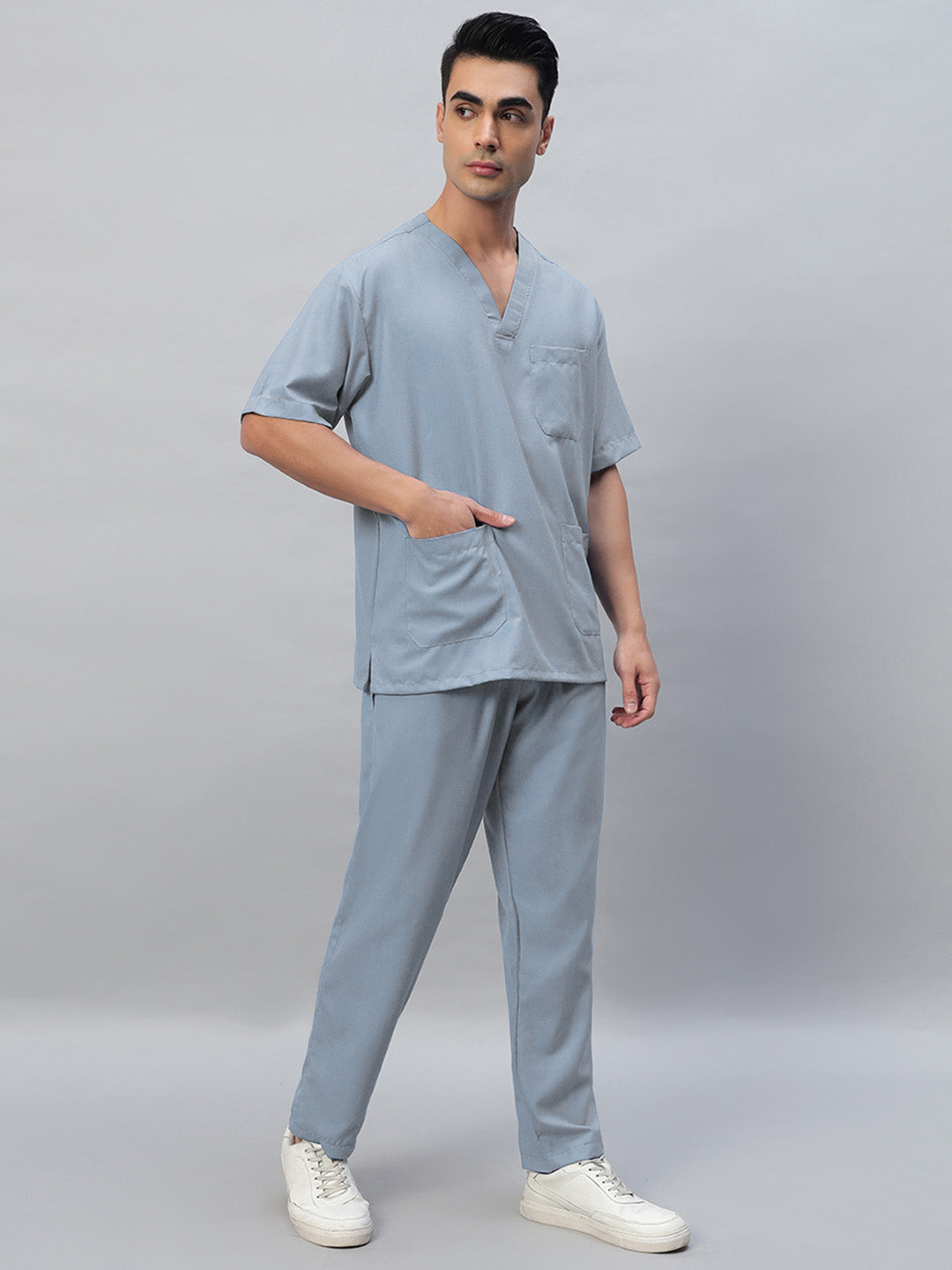 Light Grey All-Day Half Sleeve Medical Scrubs - Male