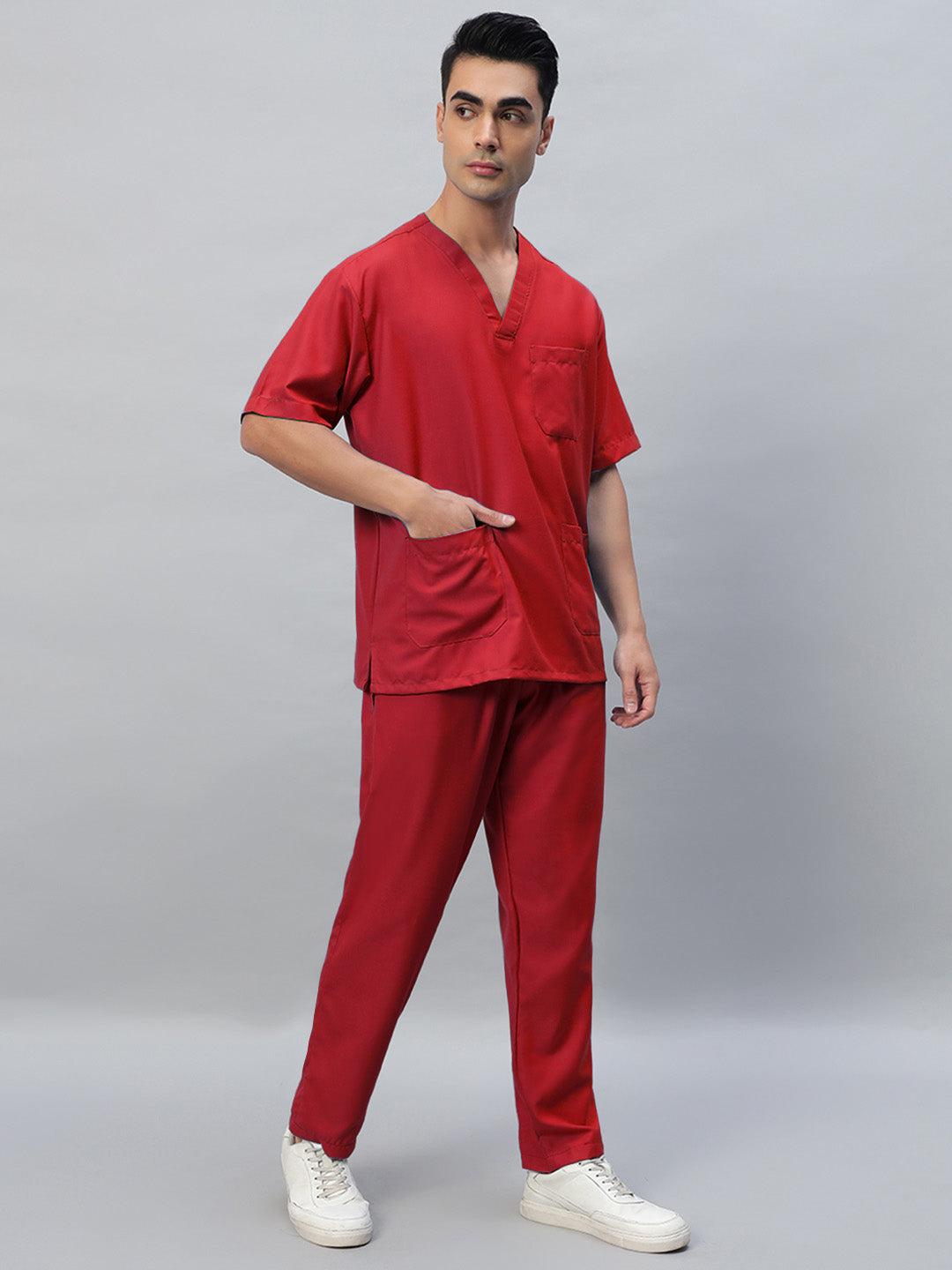 Red All-Day Half Sleeve Medical Scrubs - Male