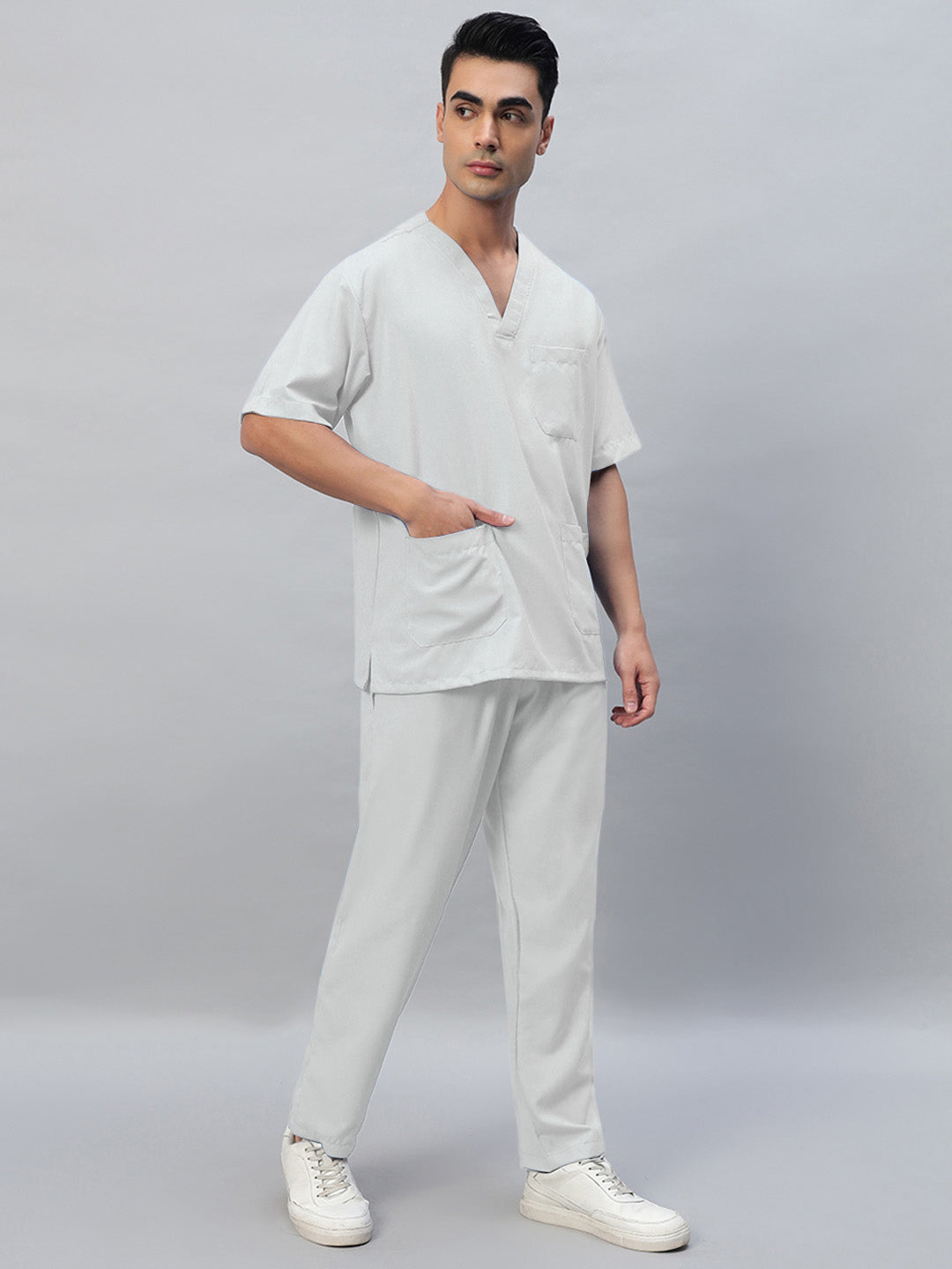 White All-Day Half Sleeve Medical Scrubs - Male