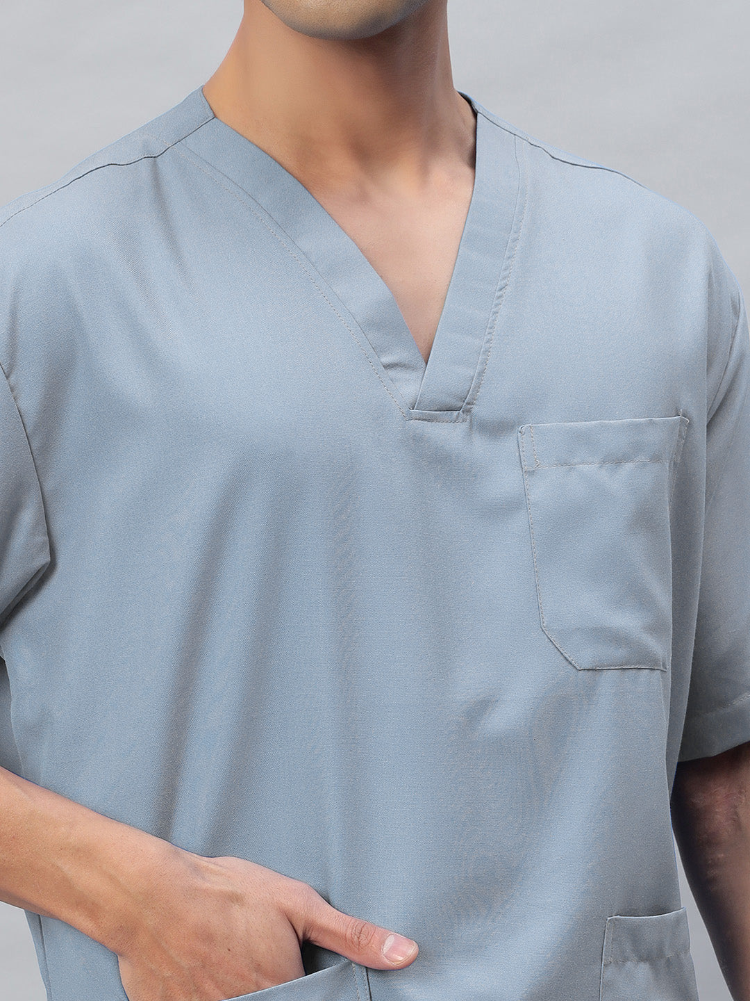 Light Grey Athleisure Stretch Half Sleeve Medical Scrubs - Male