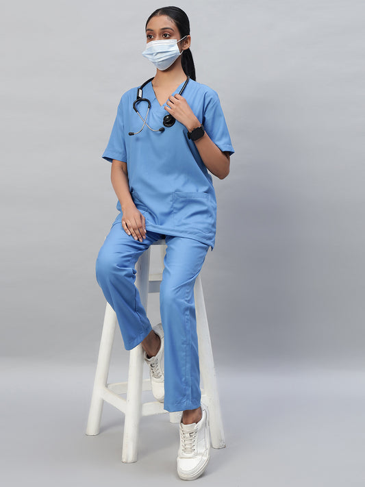 Sky Blue All Star 7 Pockets Half Sleeve Medical Scrubs – Female