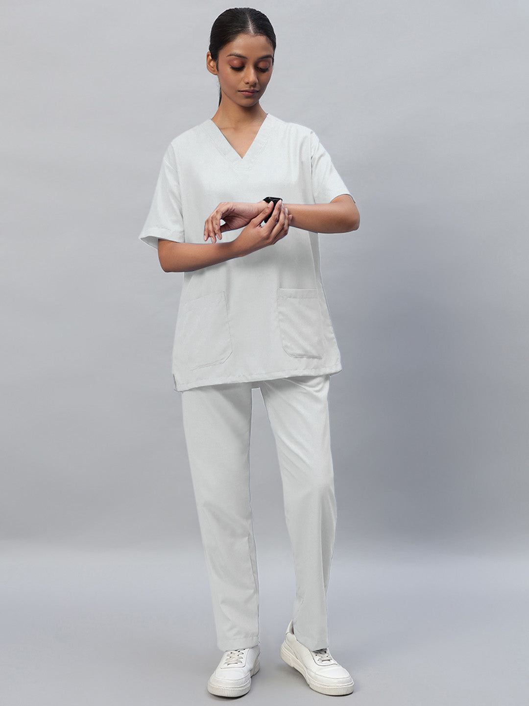 White All-Day Half Sleeve Medical Scrubs - Female