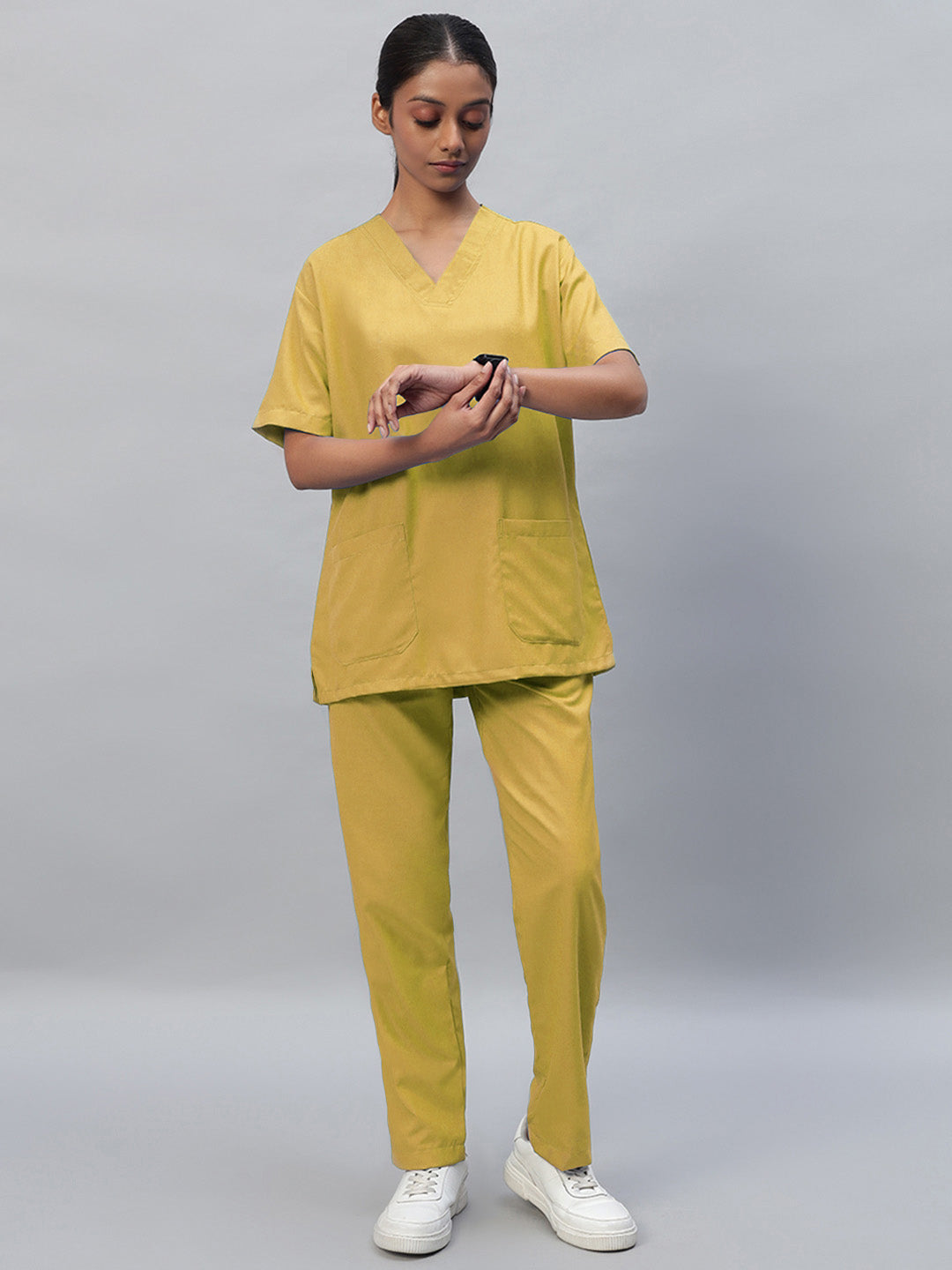 Yellow All-Day Half Sleeve Medical Scrubs - Female