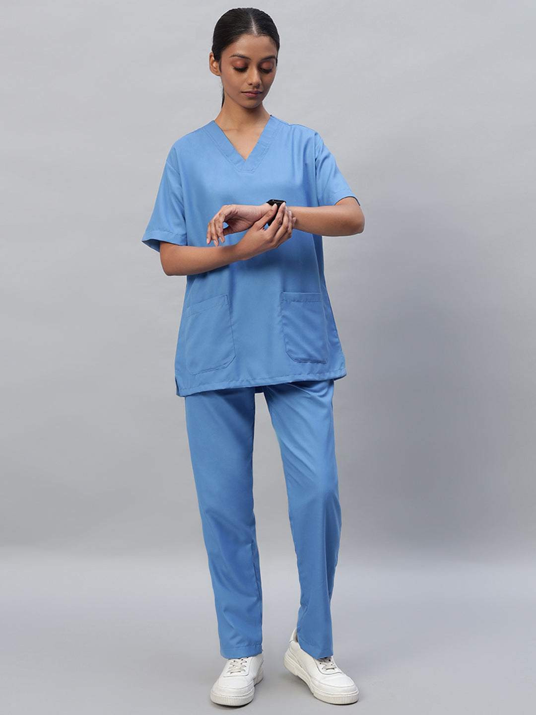 Sky Blue All-Day Half Sleeve Medical Scrubs - Female