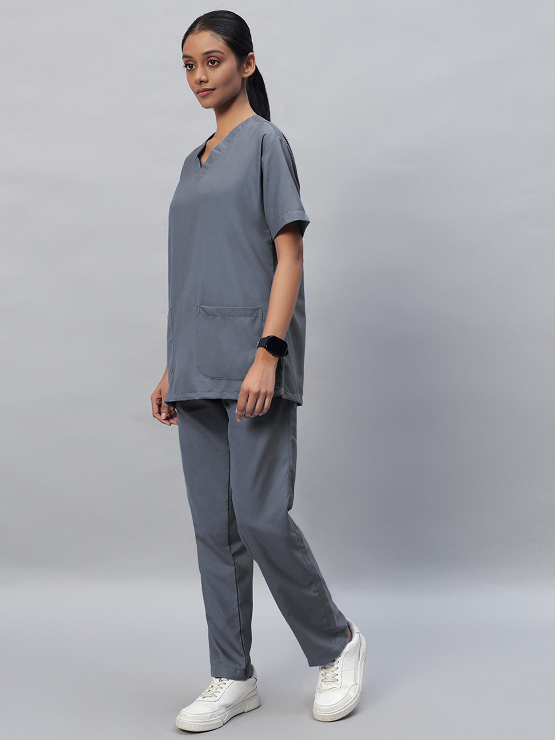 Dark Grey Athleisure Stretch Half Sleeve Medical Scrubs – Female