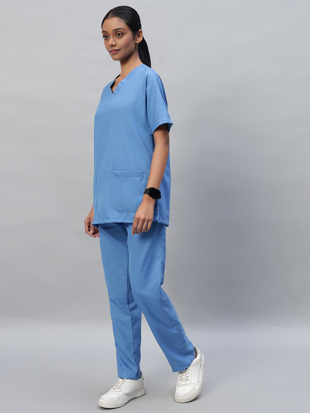 Sky Blue All Star 7 Pockets Half Sleeve Medical Scrubs – Female