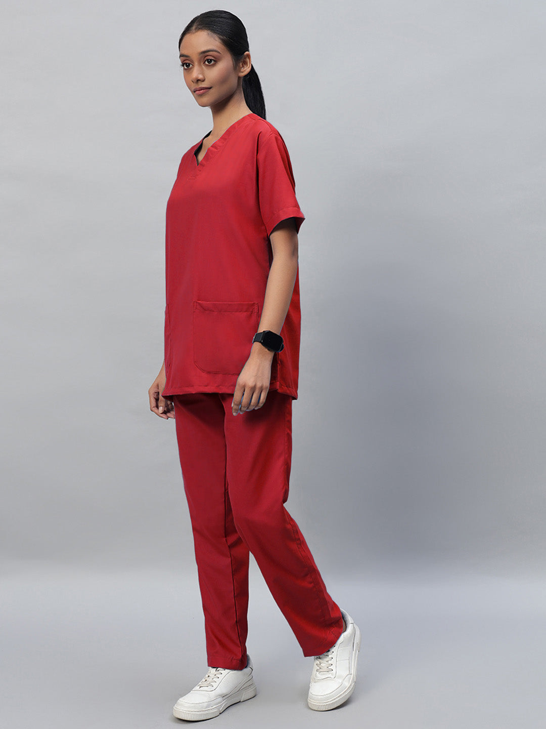 Red All-Day Half Sleeve Medical Scrubs - Female