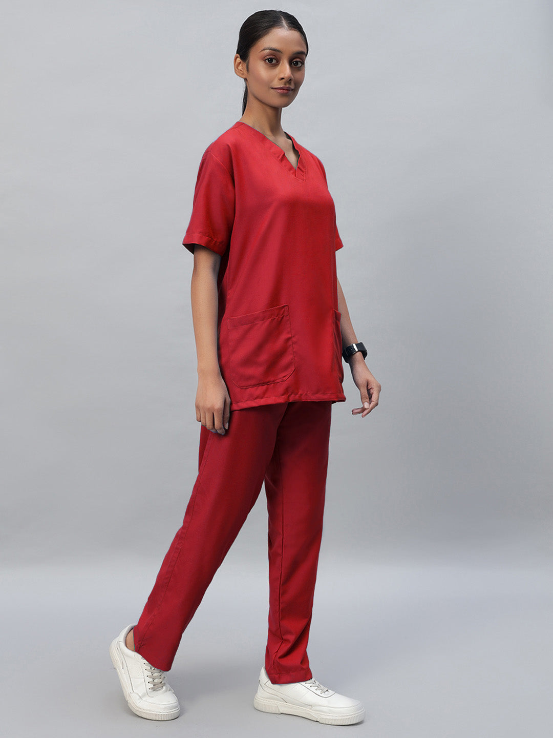 Red All-Day Half Sleeve Medical Scrubs - Female