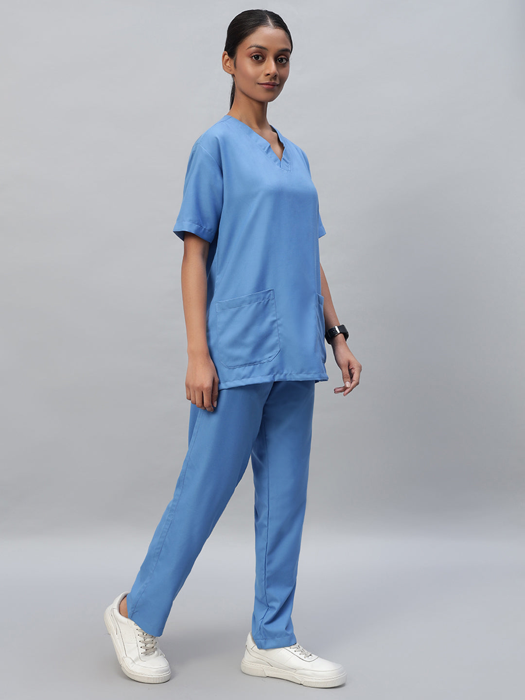 Sky Blue All Star 7 Pockets Half Sleeve Medical Scrubs – Female