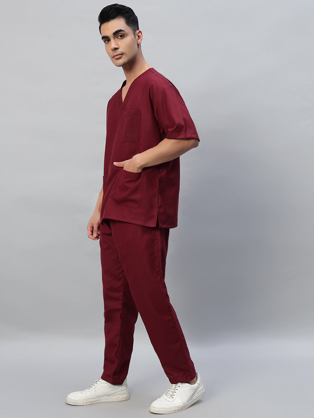 Maroon All-Day Half Sleeve Medical Scrubs - Male