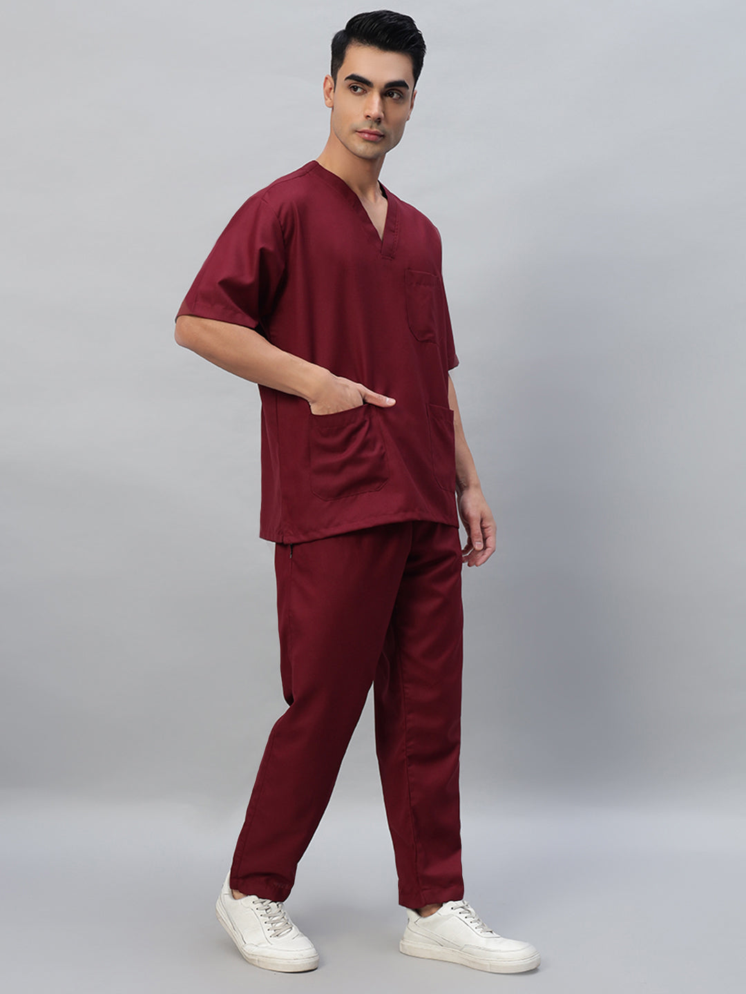 Maroon All-Day Half Sleeve Medical Scrubs - Male