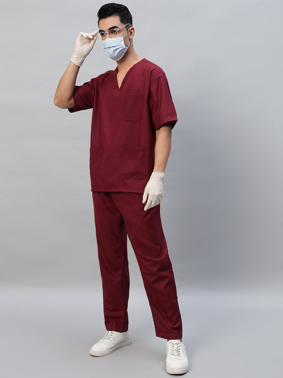 Maroon All-Day Half Sleeve Medical Scrubs - Male