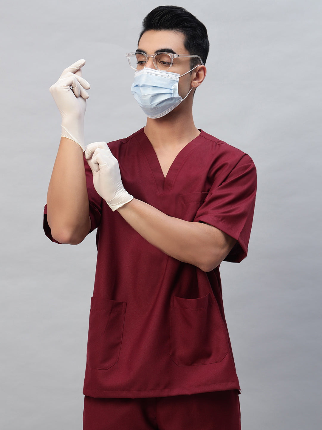 Maroon All-Day Half Sleeve Medical Scrubs - Male