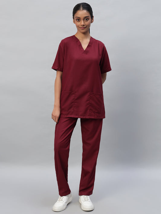 Maroon All-Day Half Sleeve Medical Scrubs - Female