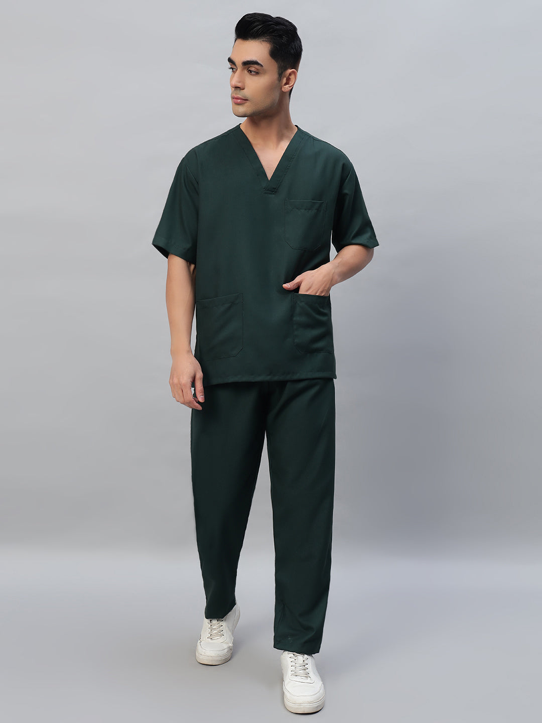 Dark Green All-Day Half Sleeve Medical Scrubs - Male