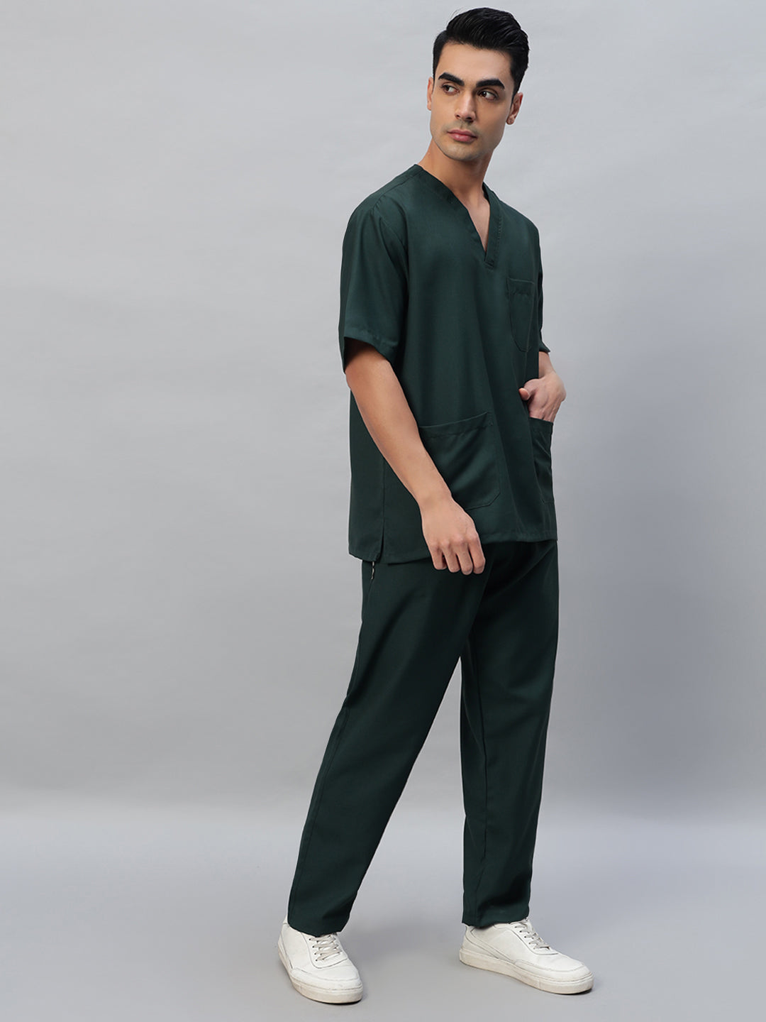 Dark Green All-Day Half Sleeve Medical Scrubs - Male