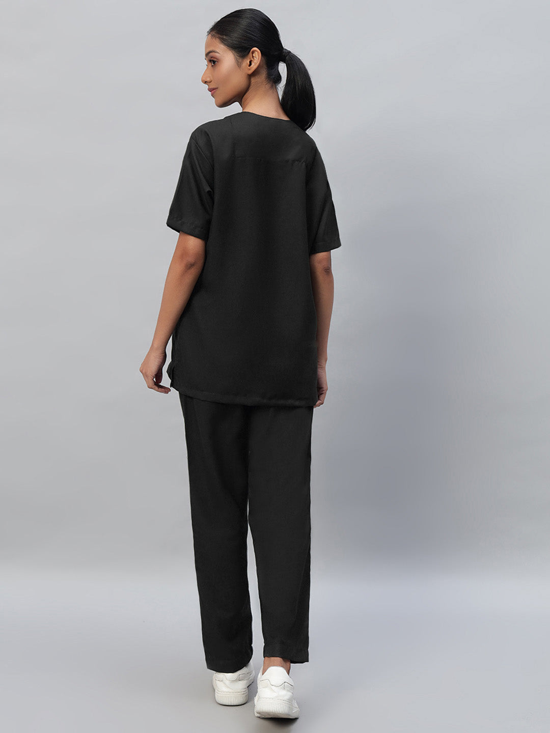 Black All Star 7 Pockets Half Sleeve Medical Scrubs – Female