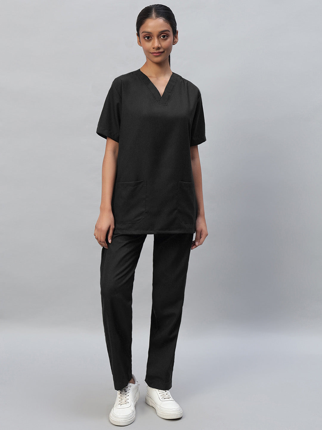 Black All-Day Half Sleeve Medical Scrubs - Female