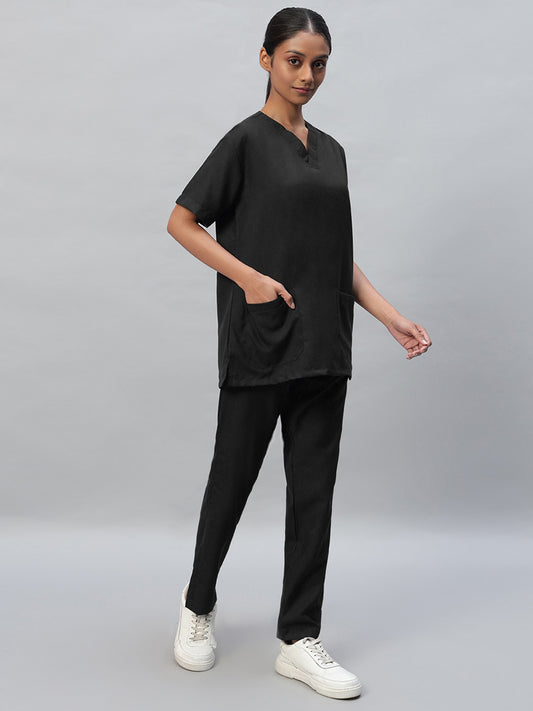 Black Athleisure Stretch Half Sleeve Medical Scrubs – Female