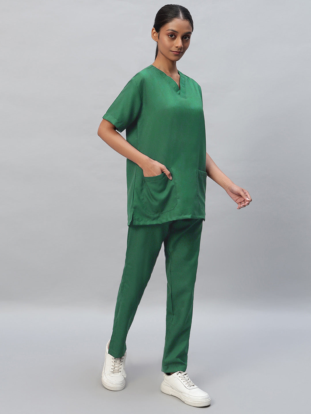 Spinach Green All-Day Half Sleeve Medical Scrubs - Female