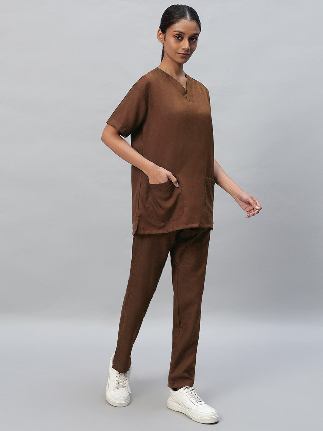 Brown All-Day Half Sleeve Medical Scrubs - Female