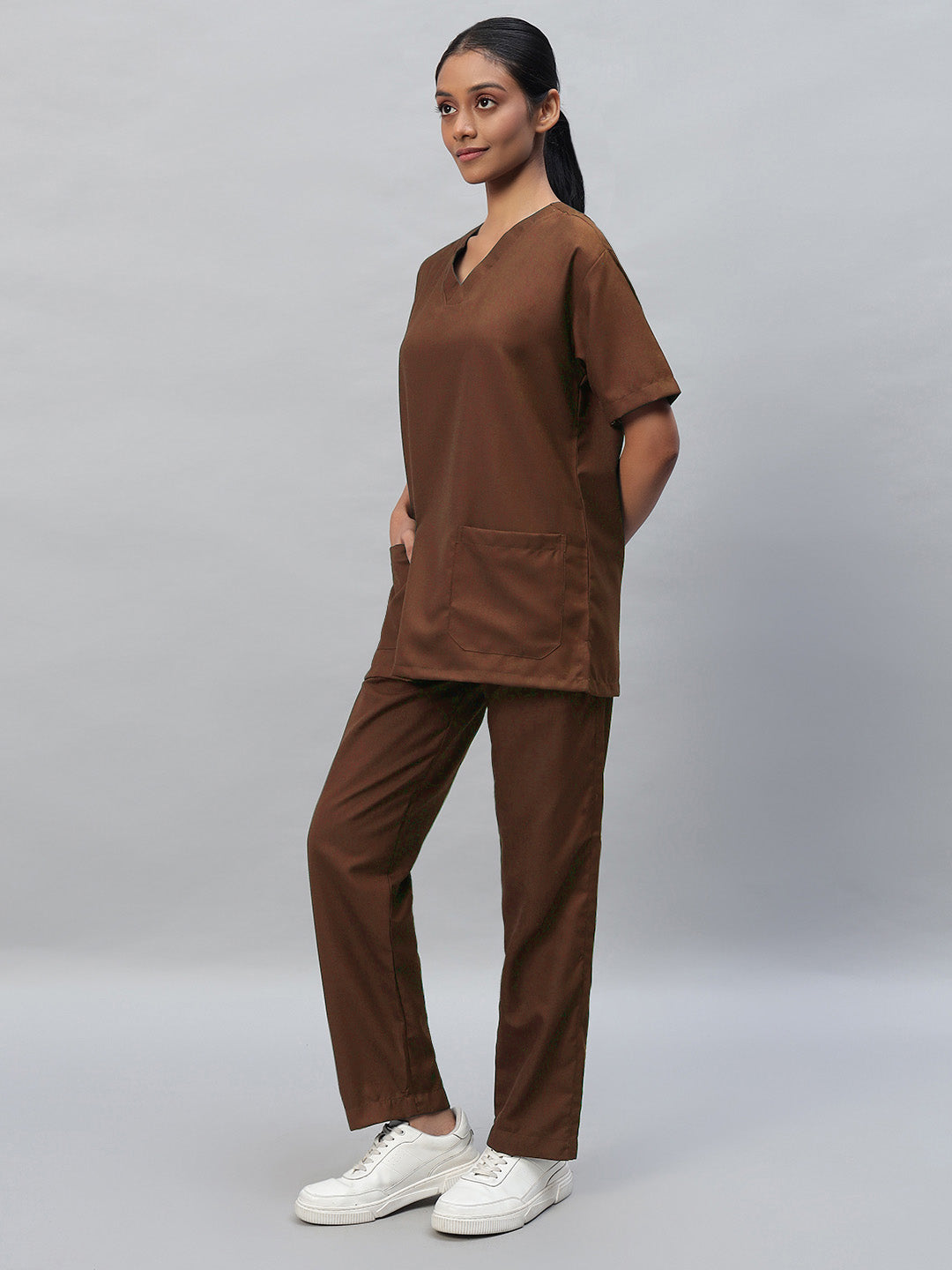 Brown All-Day Half Sleeve Medical Scrubs - Female