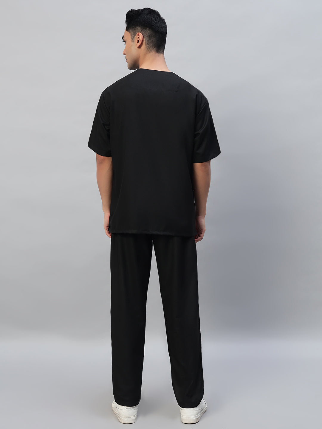 Black Athleisure Stretch Half Sleeve Medical Scrubs - Male