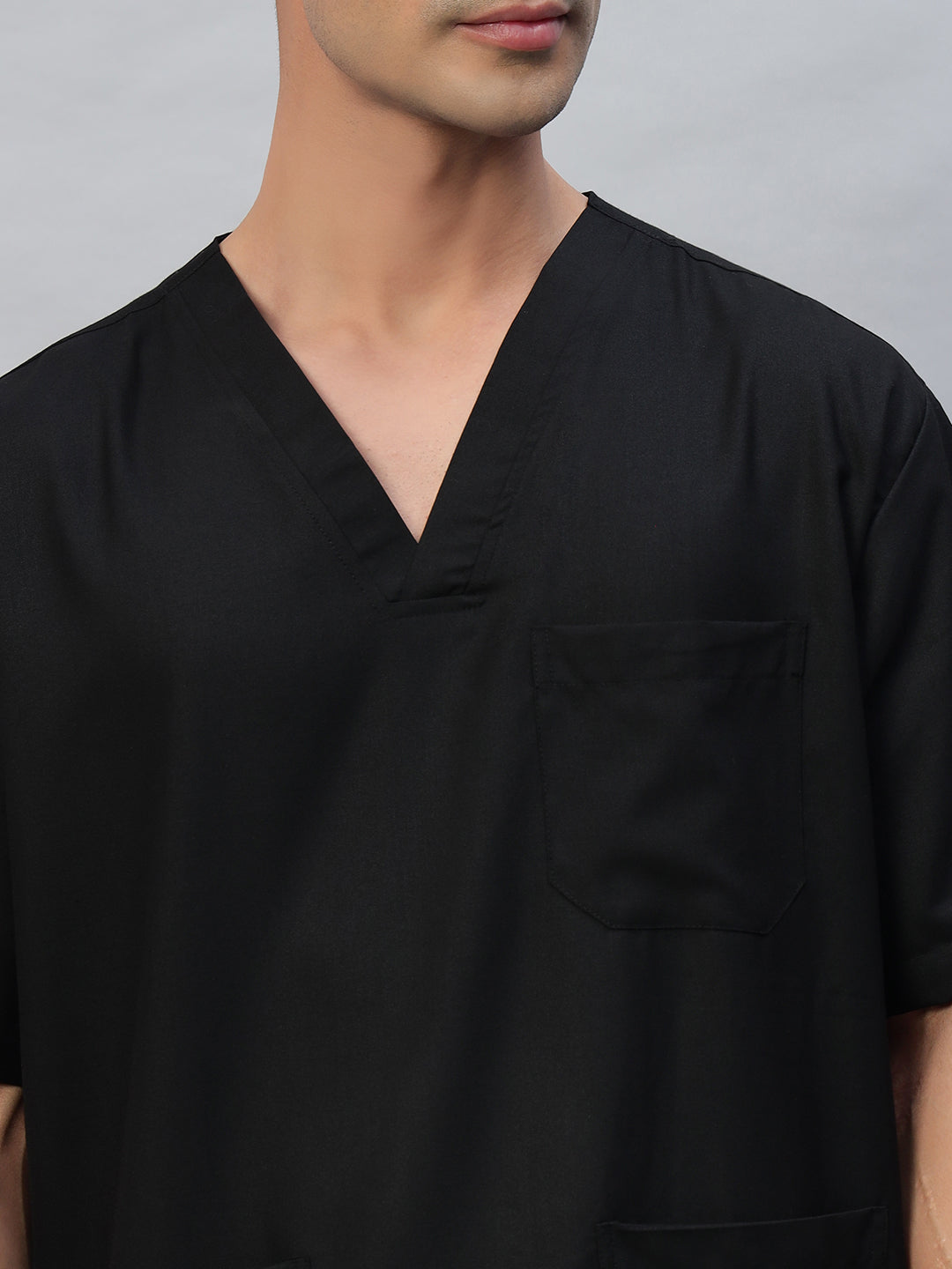 Black Athleisure Stretch Half Sleeve Medical Scrubs - Male