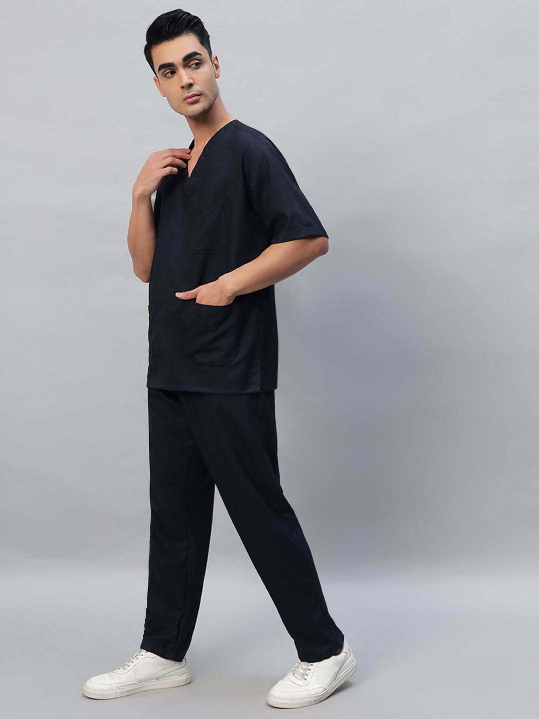 Blue Black Athleisure Stretch Half Sleeve Medical Scrubs - Male