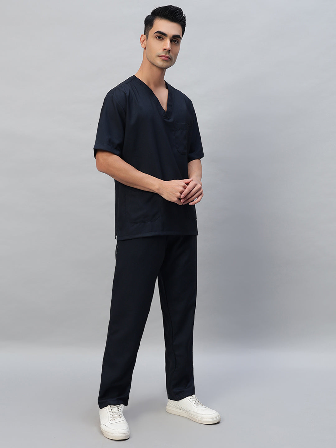 Blue Black Athleisure Stretch Half Sleeve Medical Scrubs - Male