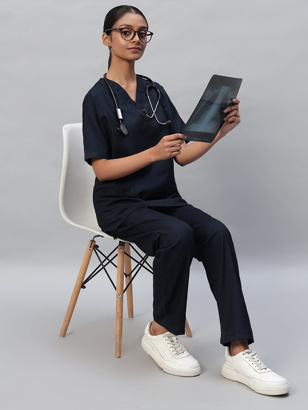 Blue Black All-Day Half Sleeve Medical Scrubs - Female