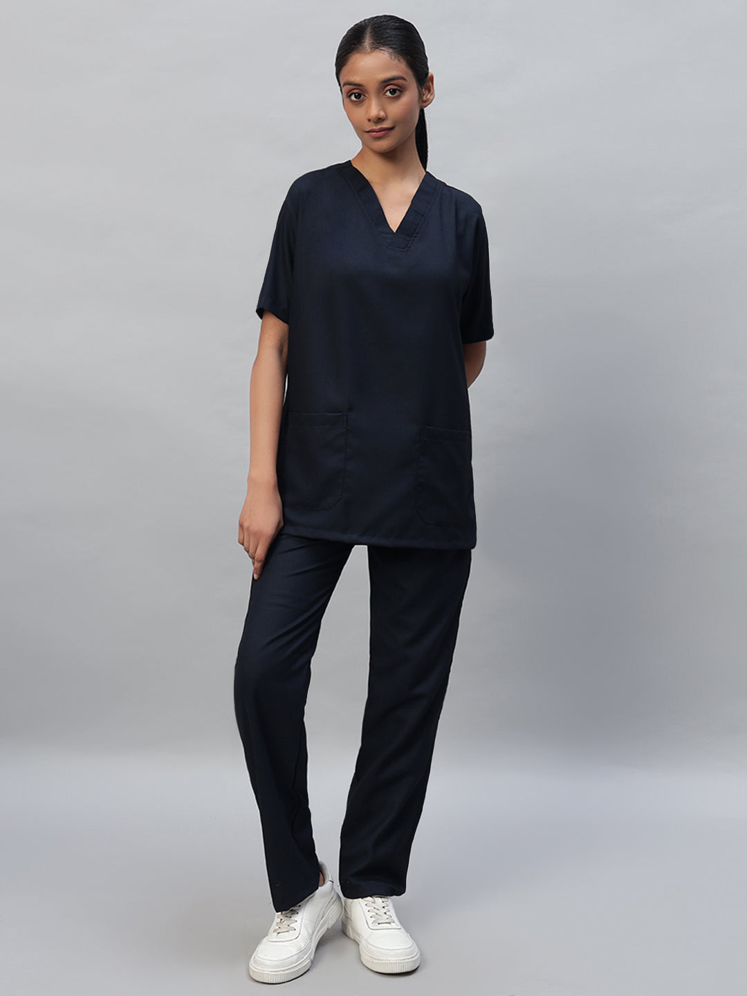 Blue Black Athleisure Stretch Half Sleeve Medical Scrubs – Female