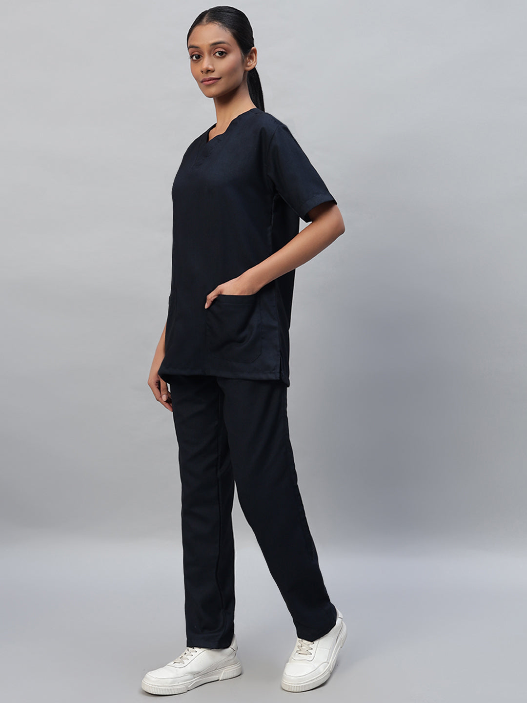 Blue Black Athleisure Stretch Half Sleeve Medical Scrubs – Female