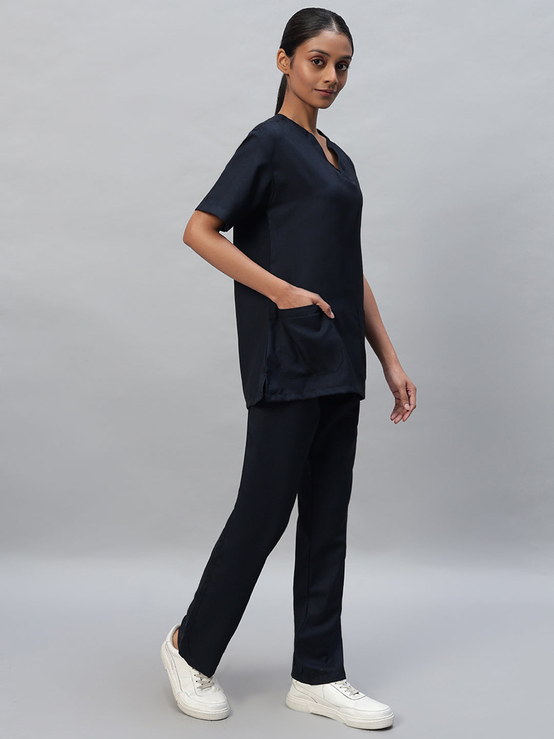 Blue Black Athleisure Stretch Half Sleeve Medical Scrubs – Female