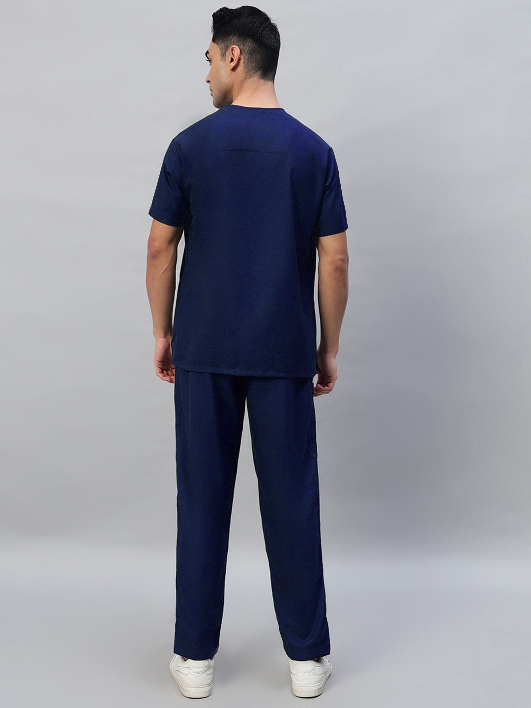 Navy Blue All-Day Half Sleeve Round Neck 3 Buttons Medical Scrubs - Male