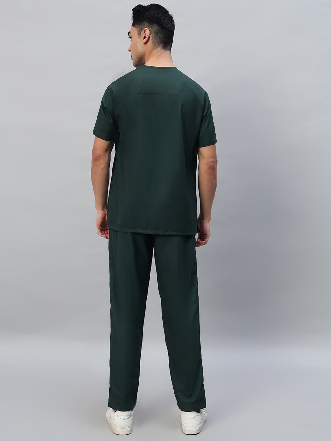 Dark Green All-Day Half Sleeve Round Neck 3 Buttons Medical Scrubs - Male