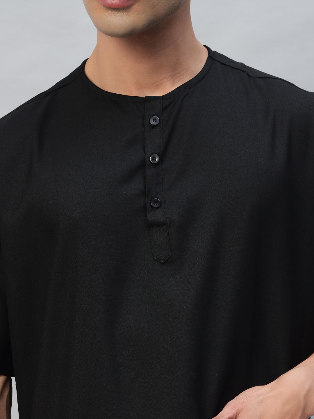 Black  All-Day Half Sleeve Round Neck 3 Buttons Medical Scrubs - Male