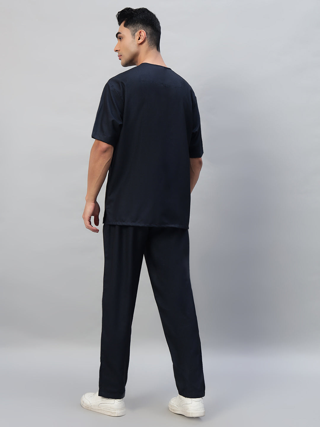 Blue Black All-Day Half Sleeve Round Neck 3 Buttons Medical Scrubs - Male