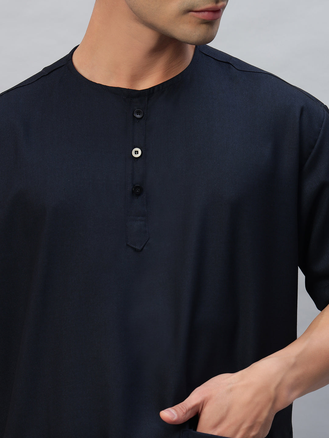 Blue Black All-Day Half Sleeve Round Neck 3 Buttons Medical Scrubs - Male