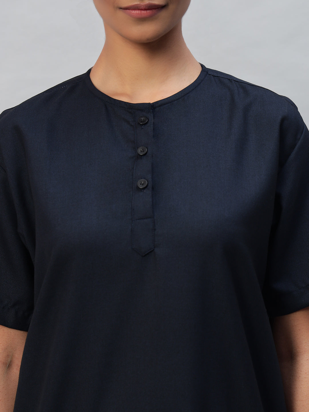 Blue Black All-Day Half Sleeve Round Neck 3 Buttons Medical Scrubs - Female