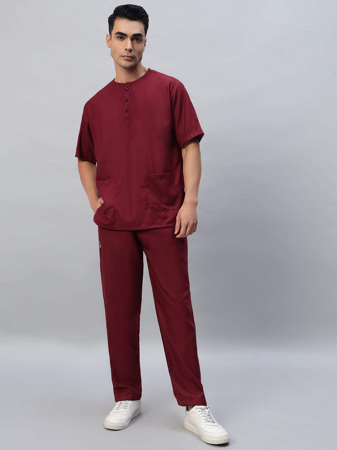 All-Day Half Sleeve Round Neck 3 Buttons Medical Scrubs - Male